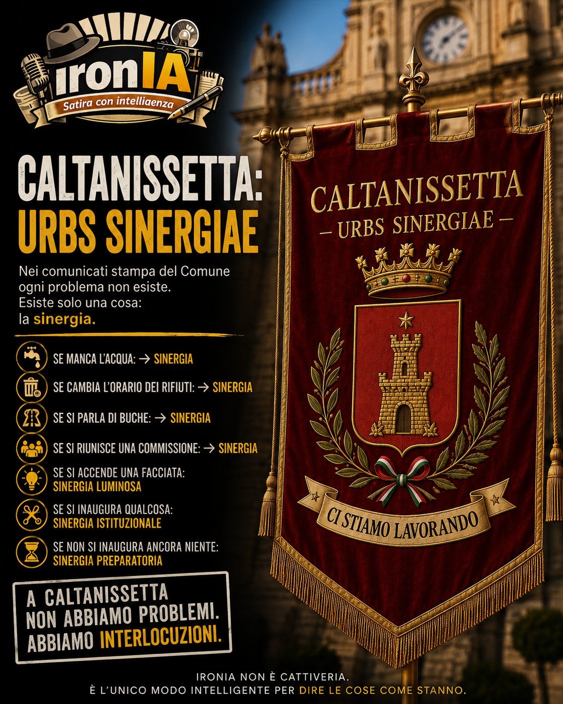 Caltanissetta: Urbs Sinergiae - vignetta satirica ironIA