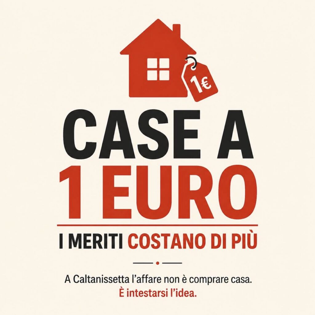 Locandina satirica sulle case a 1 euro a Caltanissetta e sui meriti politici