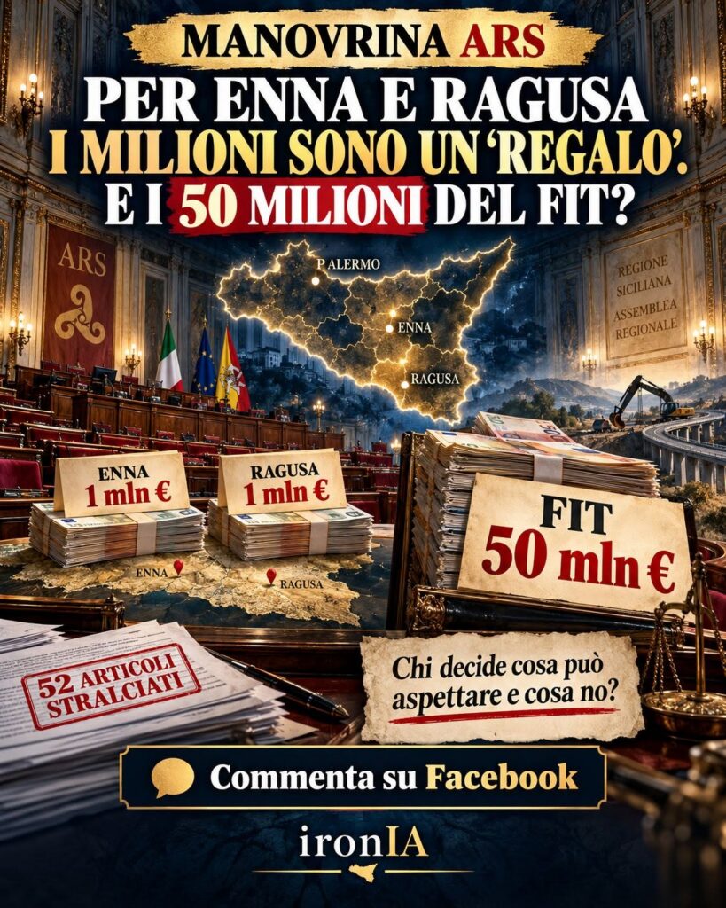 Manovrina Ars: fondi per Enna e Ragusa e 50 milioni del FIT