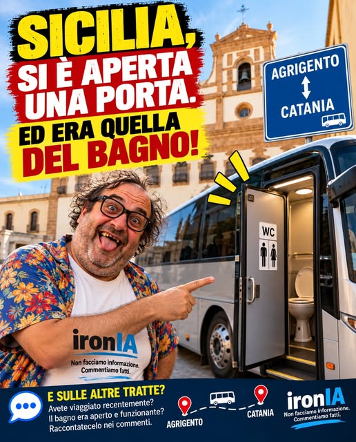 Pullman siciliano con servizi igienici aperti, locandina ironIA